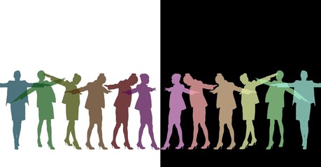 Woman spinning silhouettes. Half in dark colors 