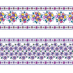 Set of seamless vector hand drawn floral patterns, endless border, frame with flowers, leaves. Decorative graphic line drawing illustration. Print for wrapping, background, fabric, textile, surface