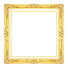 gold picture frame isolated on white background.