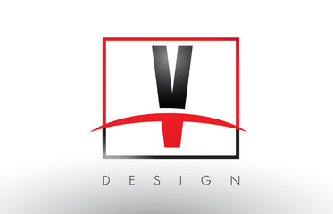 V Logo Letters with Red and Black Colors and Swoosh.