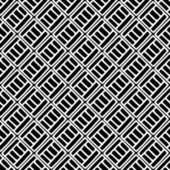 Seamless vector pattern. Black and white geometrical background with hand drawn decorative tribal elements. Print with ethnic, folk, traditional motifs. Graphic vector illustration.