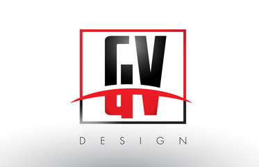 GV G V Logo Letters with Red and Black Colors and Swoosh.