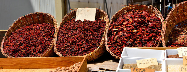 chiles and various spices, market of Ortigia, Syracuse