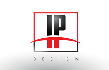 IP I P Logo Letters with Red and Black Colors and Swoosh.