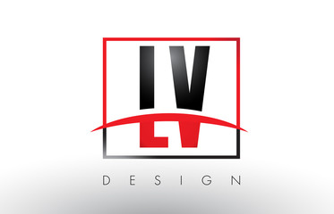 ,  L V Logo Letters with Red and Black Colors and Swoosh.