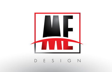 ME M E Logo Letters with Red and Black Colors and Swoosh.