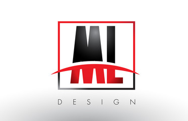 ML M L Logo Letters with Red and Black Colors and Swoosh.