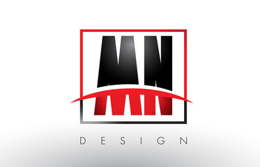 MN M N Logo Letters with Red and Black Colors and Swoosh.