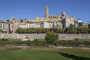 Townscape with cathedral in Lleida, Catalonia