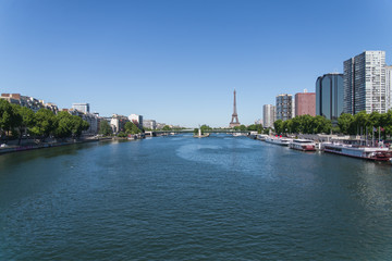Fototapeta na wymiar Paris, Eiffel tower, pont de Grenelle with Liberty statue on the Seine