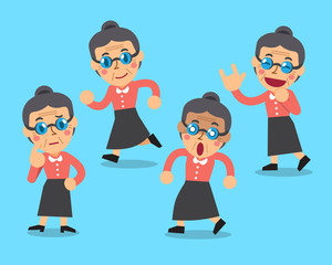 Cartoon senior woman character poses