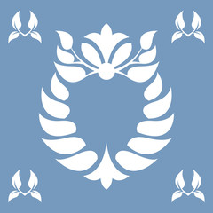 White abstract wreath on a blue background. Foliate element. Deciduous ornament.