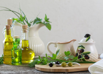 Olive oil  on the wooden table