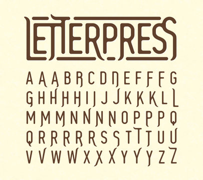 Letterpress printing style typeface with special characters 