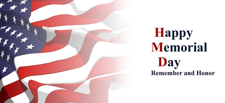 happy memorial day remember and honor on waving american flag card
