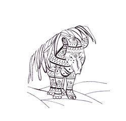 Illustration sketching silhouette animal tapir of painted patterns, lines and ornament