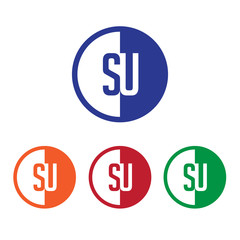 SU initial circle half logo blue,red,orange and green color