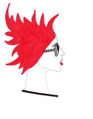 Illustration sketch of female fashion with bright hair on a white background