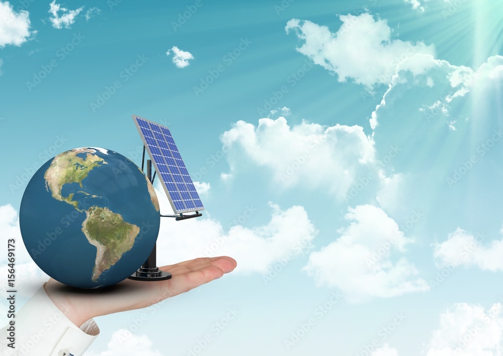 Canvas Prints Digital image of hand holding earth and solar 