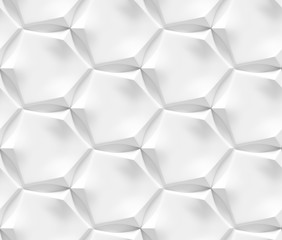 White shaded abstract geometric texture. Origami paper style. Hexagonal elements. 3D rendering background.