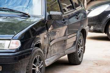 Damaged car door after a traffic accident