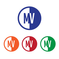 MV initial circle half logo blue,red,orange and green color