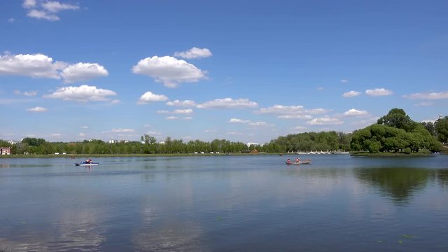 Beautiful pond in the park. Sredniy Tsaritsynskiy prud. Tsaritsyno Park, Moscow, Russia. 4k real time video