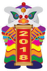 Chinese New Year Lion Dance with 2018 Scroll vector Illustration