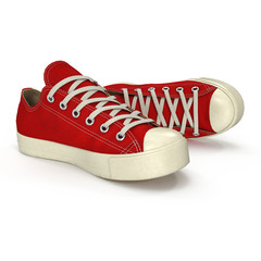 Convenient for sports mens sneakers in red fabric. Presented on a white. 3D illustration