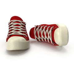 Convenient for sports mens sneakers in red fabric. Presented on a white. 3D illustration