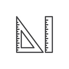 Measurement and triangle ruler line icon, outline vector sign, linear style pictogram isolated on white. Symbol, logo illustration. Editable stroke. Pixel perfect
