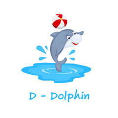 Isolated animal alphabet for the kids, D for Dolphin
