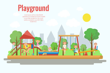Playground vector illustration. Children's activity, playing.