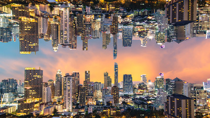 Fototapeta na wymiar Aerial view of Bangkok modern office buildings, condominium in Bangkok city downtown with sunset sky , Bangkok , Thailand