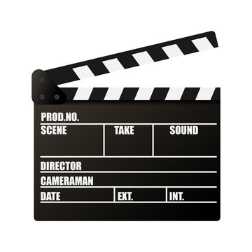 Clapperboard. Movie production sign. Video movie clapper equipment. Filmmaking device.