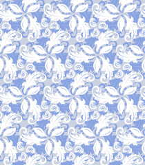 Floral light blue and white ornament. Seamless abstract classic background with flowers. Pattern with repeating elements