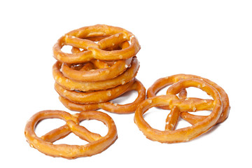 glazed and salted pretzels isolated on white background