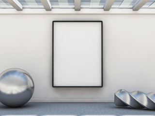 Blank picture frame on a wall, mock up. 3D rendering