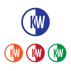 KW initial circle half logo blue,red,orange and green color