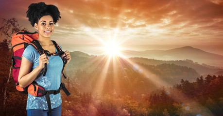 Obraz premium Portrait of hipster carrying backpack 