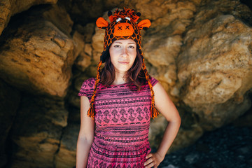 A woman in a funny hat