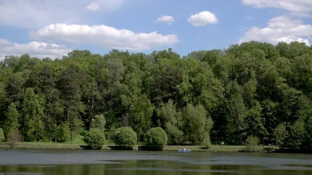 Beautiful pond in the park. Sredniy Tsaritsynskiy prud. Tsaritsyno Park, Moscow, Russia. 4k real time video