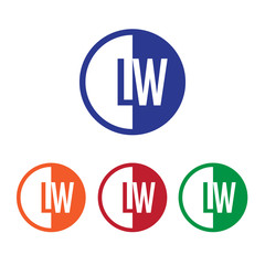 LW initial circle half logo blue,red,orange and green color