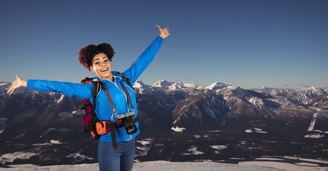 Hipster cheering with arms outstretched standing 