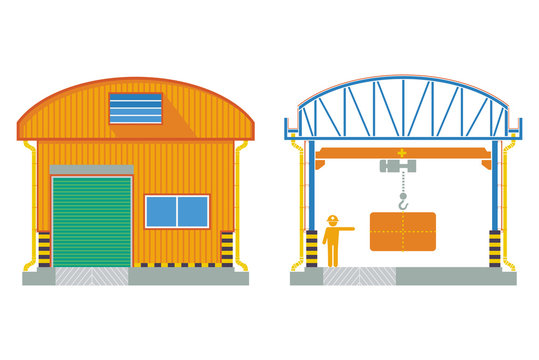 Warehouse Building, Cross Section Factory ,vector Illustration