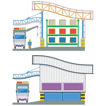 Factory Building, Cross Section Warehouse ,vector Illustration