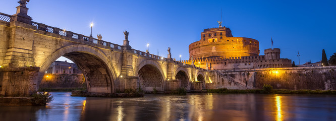 Beautiful Angels bridge and castle in evening illumination, Rome, Italy - 156490368