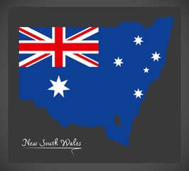 New South Wales map with Australian national flag illustration