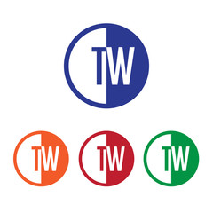 TW initial circle half logo blue,red,orange and green color