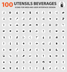 Utensils beverages icons set